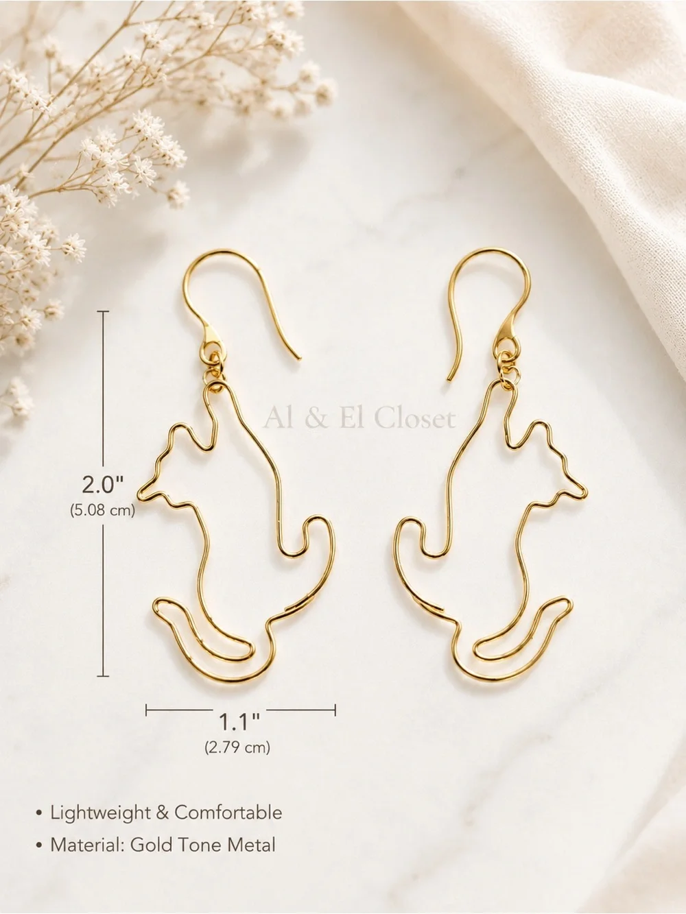 Minimalist Wire Cat Earrings | Handmade Jewelry | Stainless Steel Fish Hooks NWT